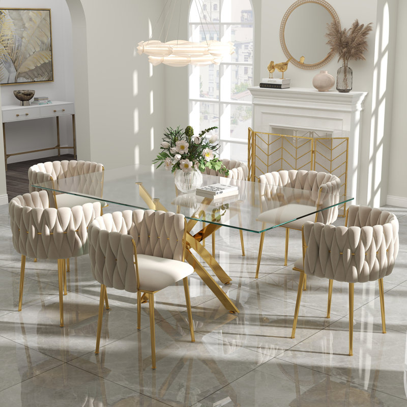 Ensemble de salle à manger Antli, Beige, 29.5"H x 63"L x 31.5"W, Doré