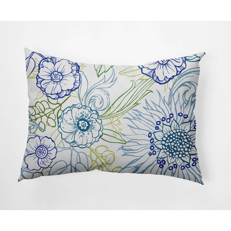 Zentangle Floral Reversible Throw Pillow, Blue