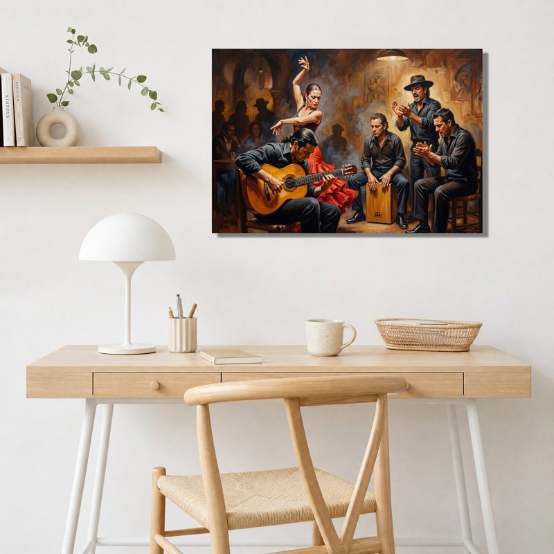 Guitariste et danseuse de flamenco dans un intérieur chaleureux - Toile murale, H 12 po x l 18 po