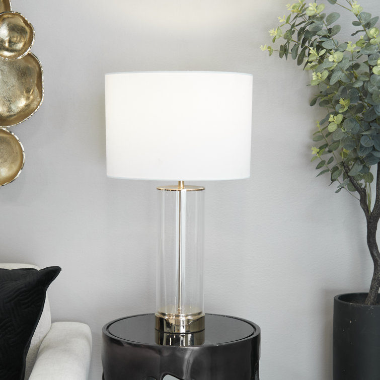 Glass Transparent Base Gold Table Lamp with Drum Shade