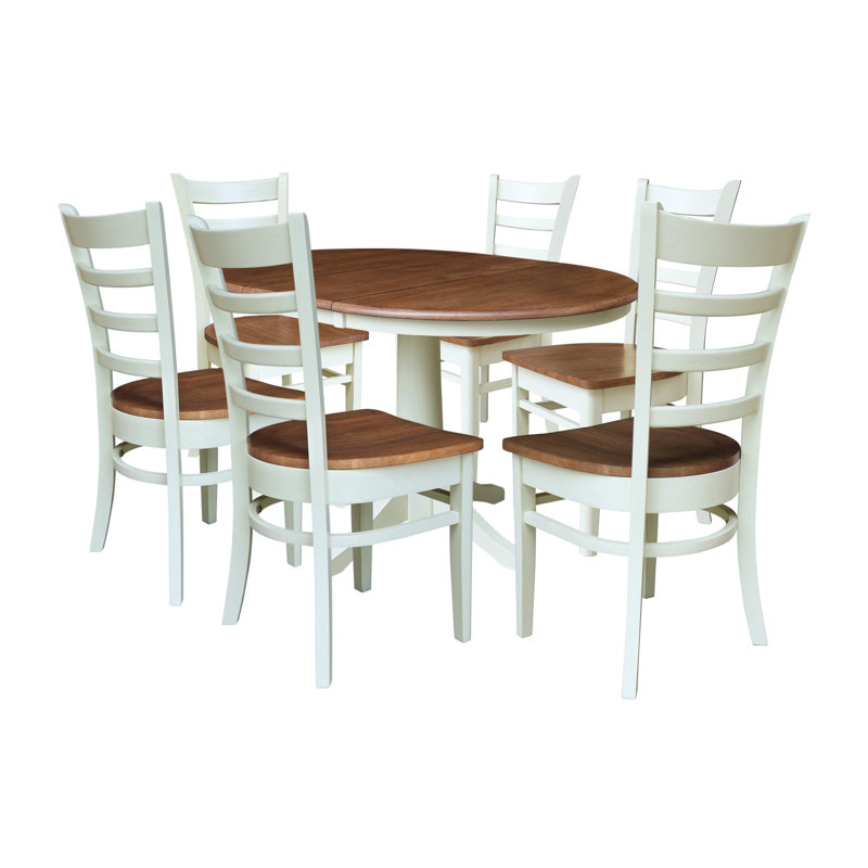 Ensemble de salle à manger extensible Deriya, 7, Noyer blanc / écorce