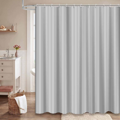 Rideau de douche blanc rayé à rayures avec 12 crochets