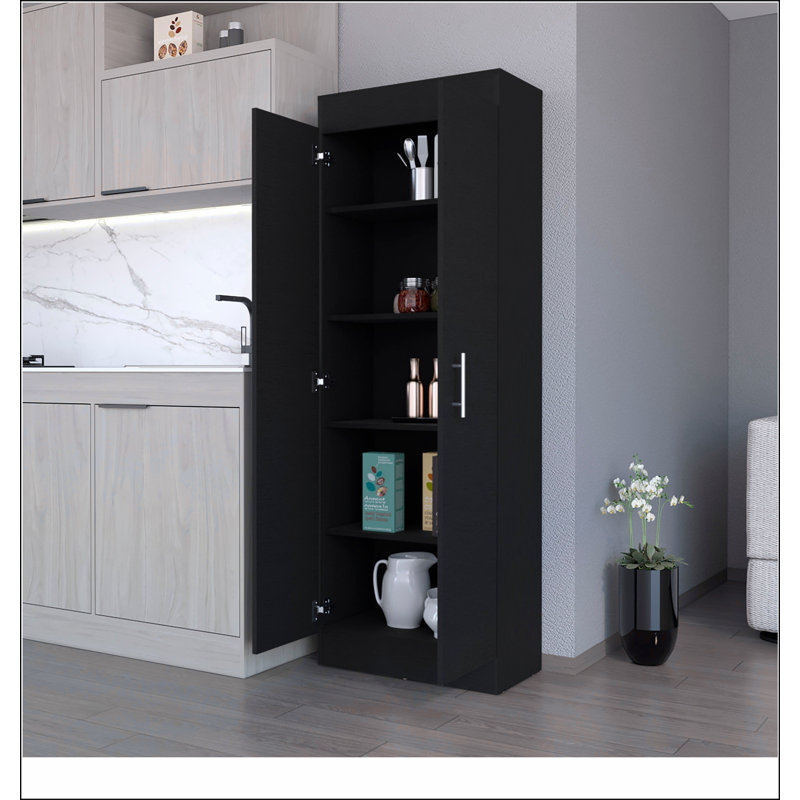 Black 5-Shelf Storage Pantry Cabinet, Black