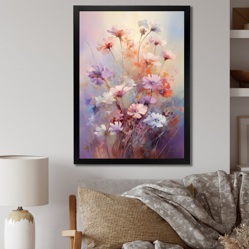Impression romantique sur toile, "Wildflowers Bouquet Romantic", H 32 po x l 16 po x P 1 po, Cadre simple noir