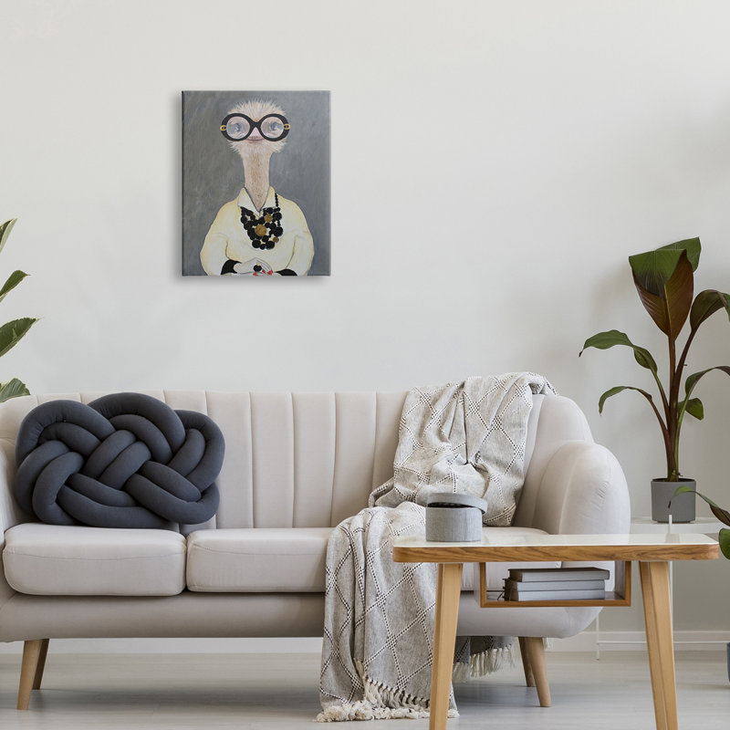 Autruche portant des lunettes et des clous peints par Coco de Paris - Peinture, H 20 po x l 16 po x P 1,5 po