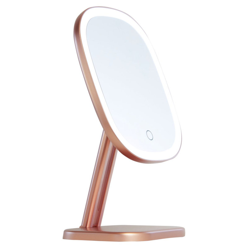 Touch Highlight Makeup Mirror with LED Light and Detachable Base, Double Power System, Touch Sensor, Rose Gold	