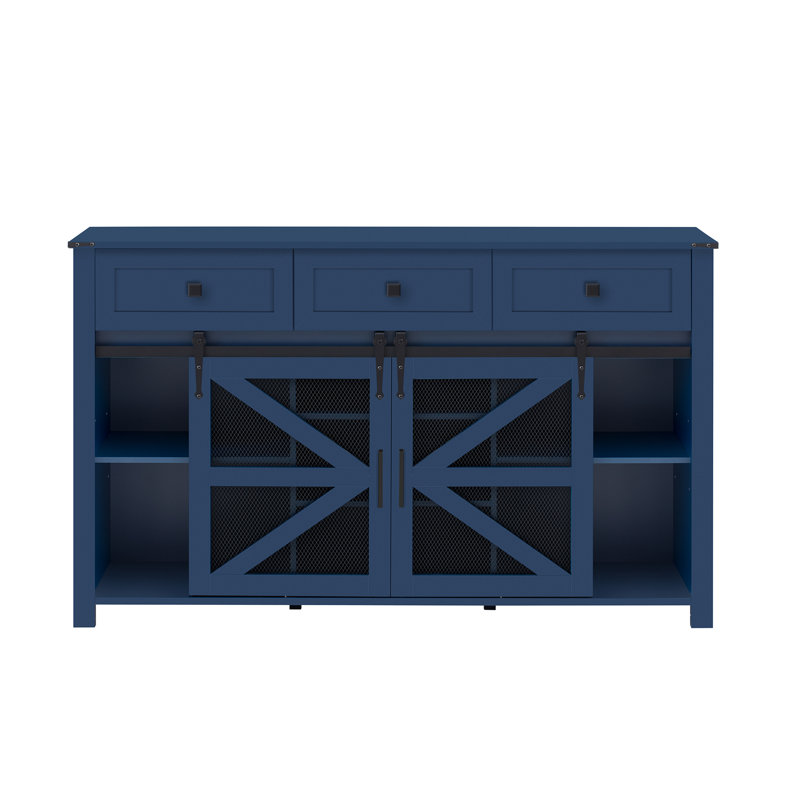 Buffet 55 po avec 3 tiroirs, tablettes réglables et rangement industriel, Marine