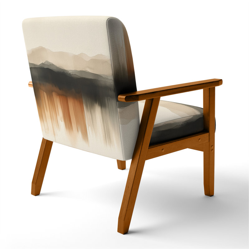 Chaise rembourrée abstraite moderne avec accoudoirs transitionnels modernes et doux, Brown Square Arms