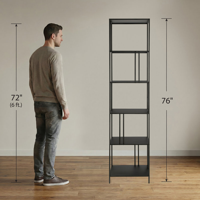 193.04cm H x 45.72cm W Steel Standard Bookcase, Blackened Bronze