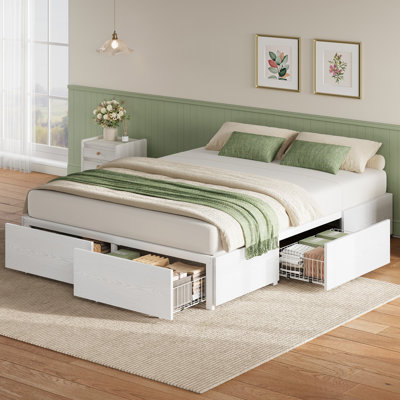 Platform Bed Frame with 4 Storage Drawers, Heavy-Duty Metal Support, No Box Spring Needed, Easy Assembly