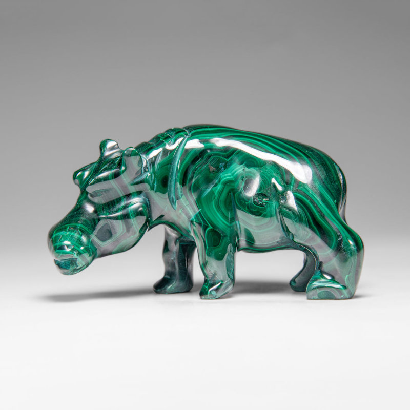 Genuine Polished Malachite Hippo Carving (303.5 Grams)