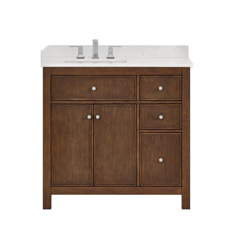 Pendry 36" Freestanding Single Bathroom Vanity with Top, Dark Walnut, Matte Black, White Cultured Marble