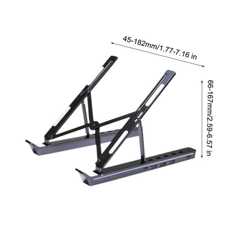 Support pour ordinateur portable RVB lumineux, support pour tablette pliable en aluminium avec station d'accueil USB, A