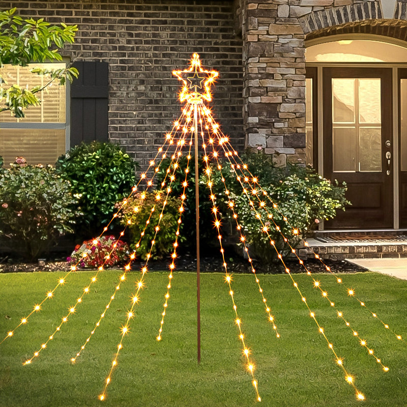Luminaire étoile de cône de Noël de 7,3 pi avec piquet de Noël - Blanc chaud intérieur / extérieur pour les Fêtes, blanc chaud