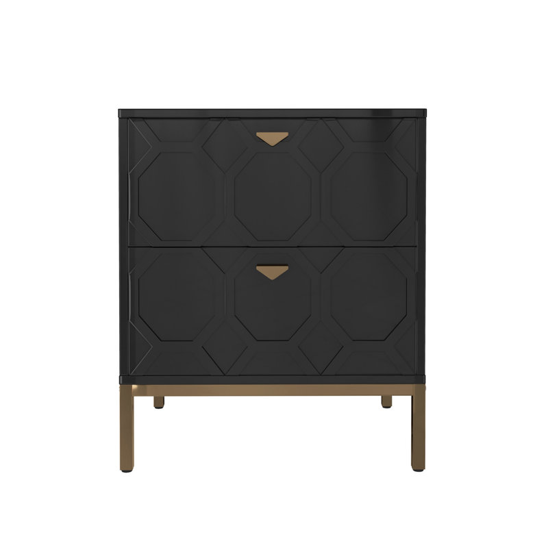 Bailes Modern Wood Nightstand With 2 Drawers, Black