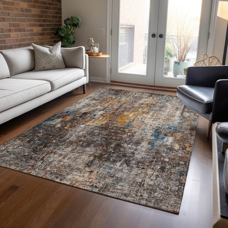 Tapis taupe Ayush ACN655 intérieur / extérieur lavable à la machine, Rectangle 2 pi 6 po x 3 pi 10 po