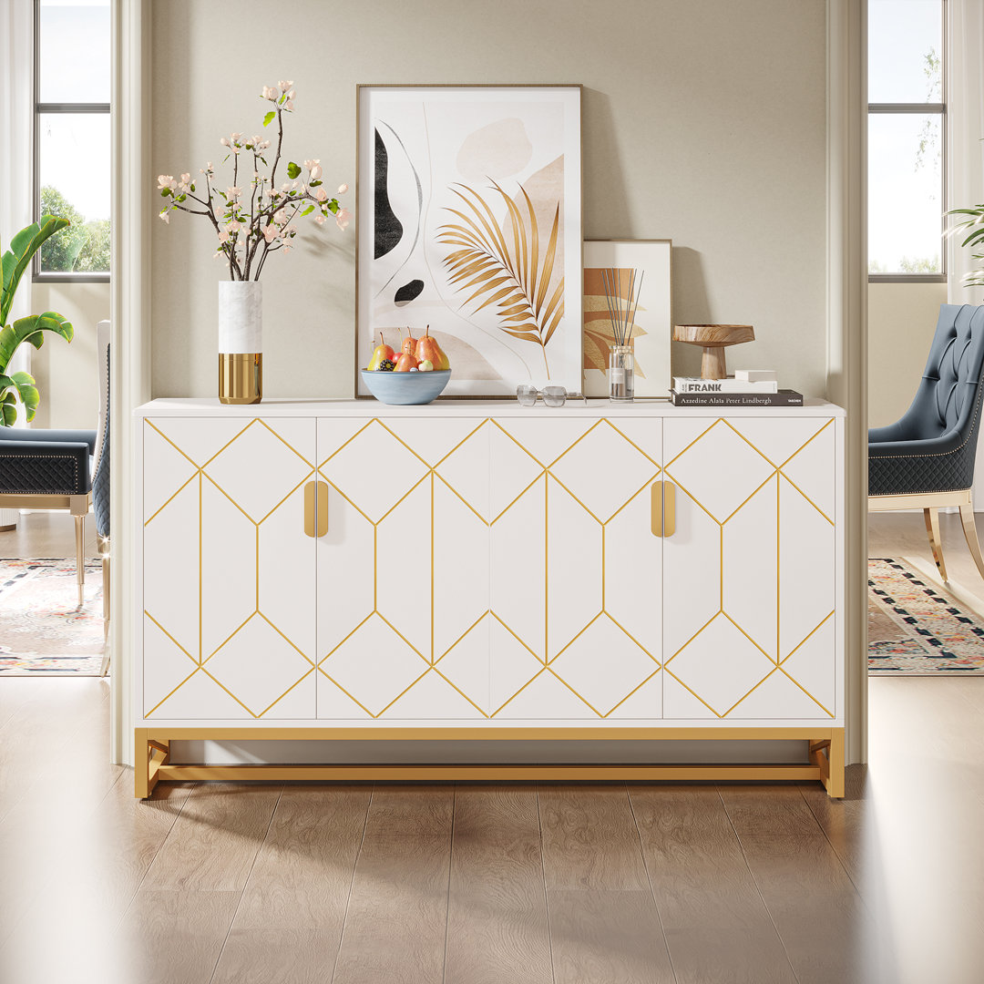 Zug White and Gold Sideboard Buffet Cabinet Mercer41