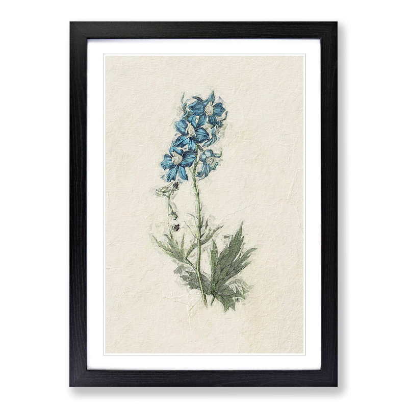 Illustration of Blue Wildflowers - Picture Frame Painting Print, 65cm H x 48cm W x 2cm D, Black Framed