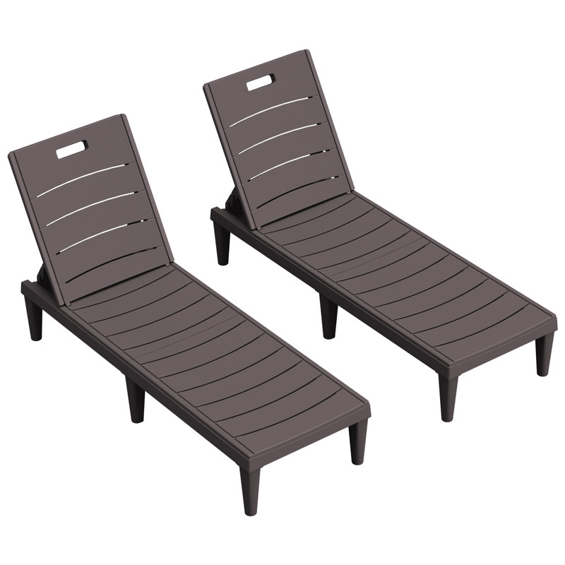 Ensemble de chaises longues réglables 2 pièces, chaises longues pour piscine, patio, terrasse ou pelouse, Brun