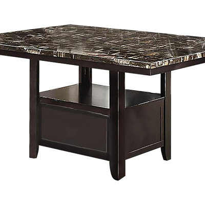 Dining Room 1Pc Table With Shelve Storage Base Faux Marble Top Birch Wood MDF Dining Table