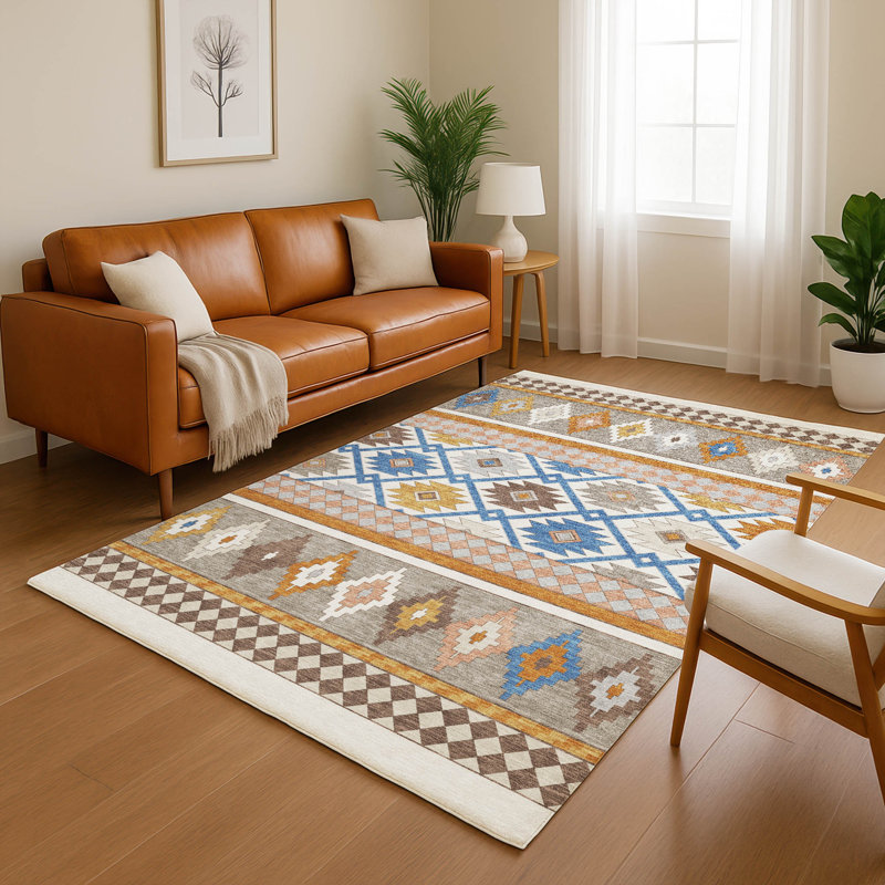 Tapis de qualité supérieure lavable à la machine Villers Southwest, Ivory, 10' x 14'