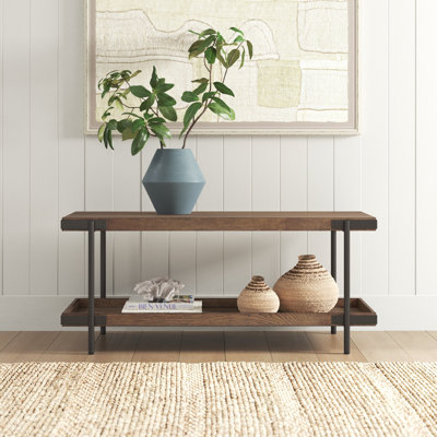 Nikole 42" W Solid Wood and Metal Bench with Lower Shelf 