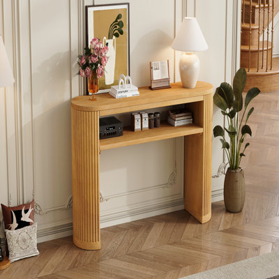 Rustic Console Table, Fluted Legs, Ash Veneer for Entryway - Natural