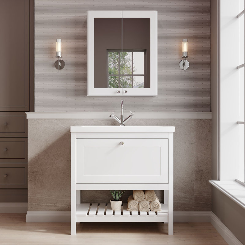 Old London Bexley 600mm Fern Green 1 Drawer Floor Standing Vanity Unit With 1 Tap Hole Contemporary Fireclay Basin, 81.3cm W