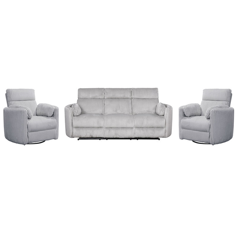 Canapé inclinable électrique avec deux fauteuils inclinables Bre, Velours côtelé gris