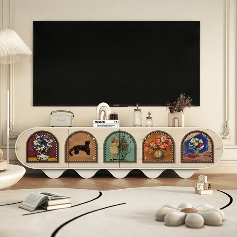Meuble télé simple en bois massif de style américain, Blanc cassé