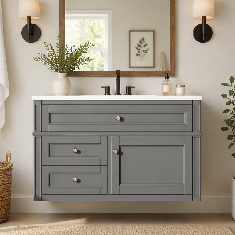 Meuble-lavabo mural 36 po avec 2 tiroirs, Grey