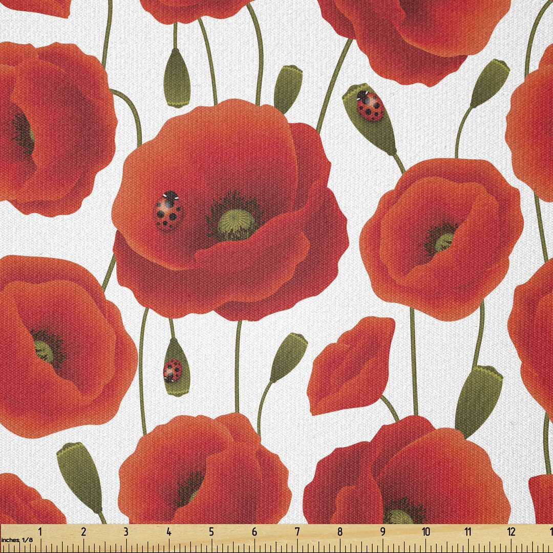 Stoff als Meterware, Floral Blossom Spring, Mohn, Orange Grün Weiß