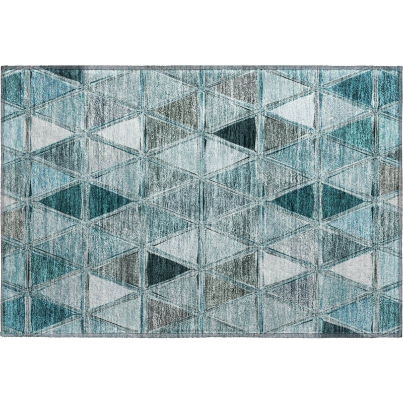 Premium Machine Washable Prisco Teal Rug, Rectangle 1'8" x 2'6"