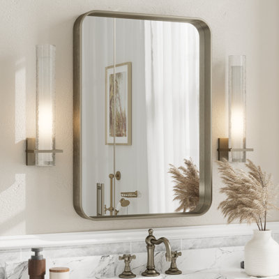 Aevar Tempered Glass and Aluminum Alloy Framed French Cleat Mounted Wall Mirror