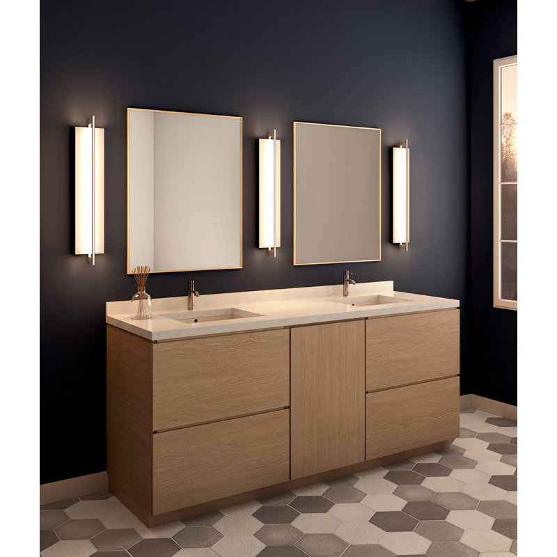 Merus 40" LED Dimmable Wall Sconce, White Washed Oak, 3500K, 277V AC