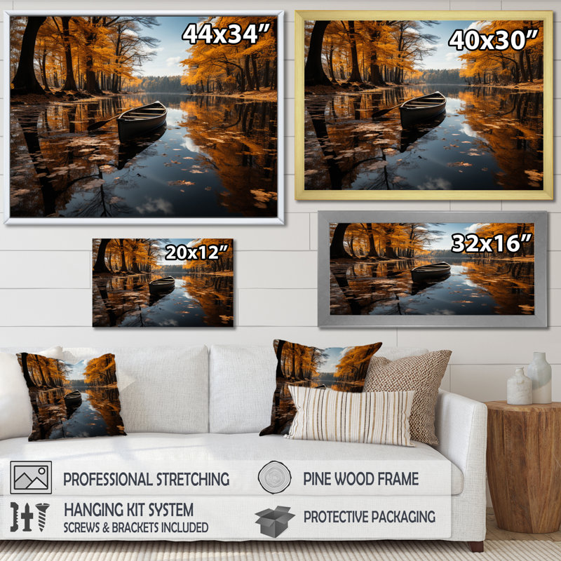 Bergeman Golden Lake Forest - reproduction, H 24 po x l 32 po x P 1 po, Cadre doré simple