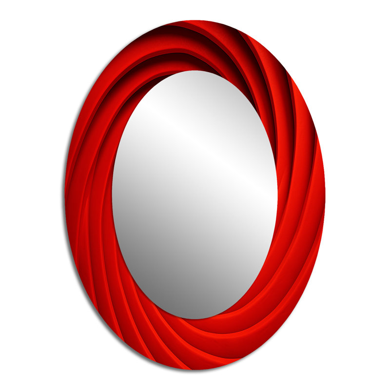 Red Perpetual Pulse Vortex II - Miroir mural moderne ovale, 40 po x 30 po