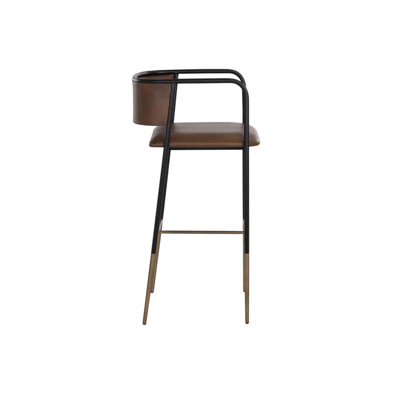 Brenan Upholstered Stool with Metal Frame, Bar Stool (29.5” Seat Height), Brown