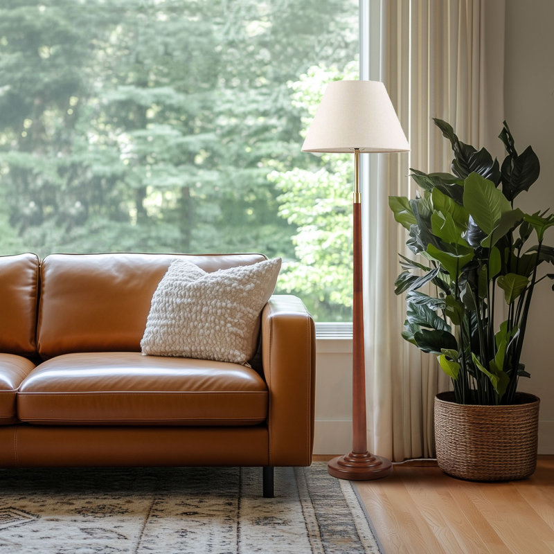 Verla Brown Tapered Faux Wood Dimmable Floor Lamp