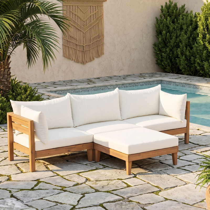 Ensemble de canapé de patio en bois 6 pièces avec 5 coussins et 6 coussins