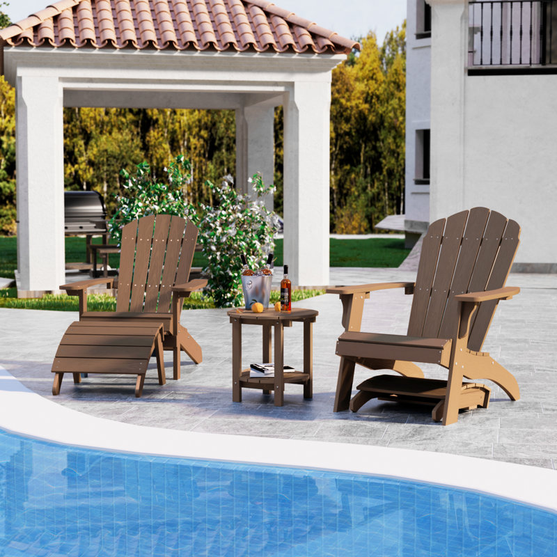 HIPS Adirondack Ottoman, All-Weather Classic Plastic Outdoor Adirondack Folding Ottoman , Teak