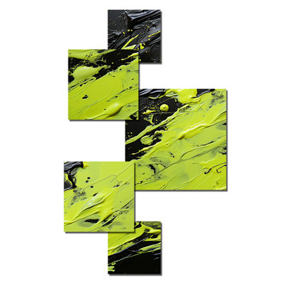 «Green Spiral Neon Fusion», ensemble de 5 collages abstraits carrés