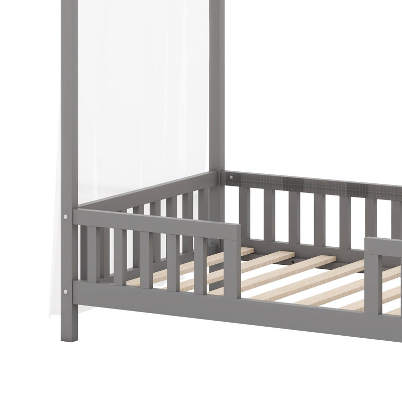 Cadre de lit de maison avec auvent, lit sur pied, lit de maison avec rails, Lit simple
