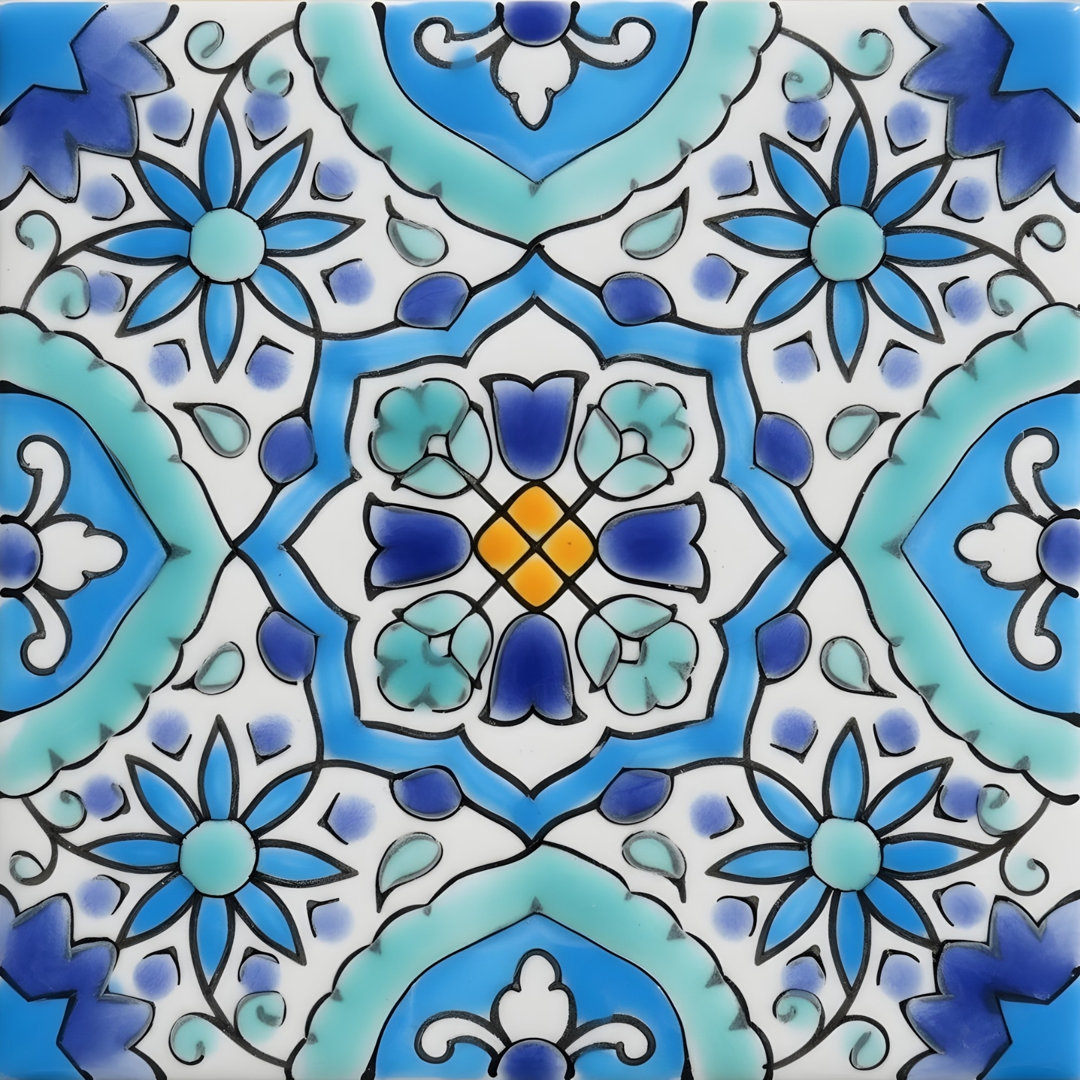 Mediterranean 4'' x 4'' Hand Painted Ceramic Decorative Accent Tile Casablanca Market