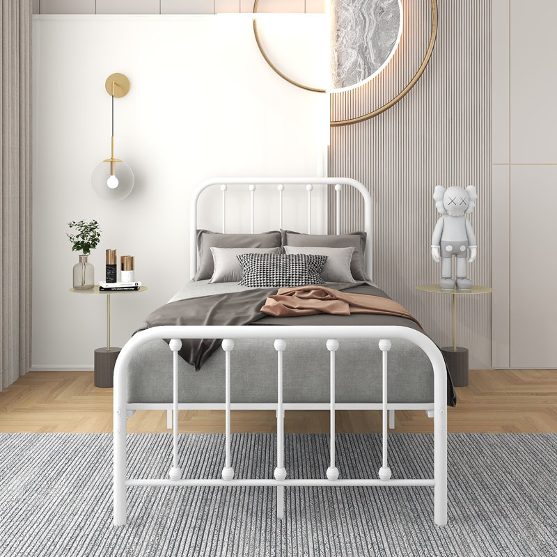 Glyn Metal Slat Bed, Twin, White