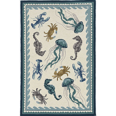 Tapis décoratif Ivoire/bleu sarcelle Touffeté à imprimé animalier Peres