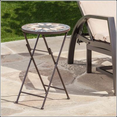 Table d'appoint pliante Silvester avec plateau en mosaïque de pierre - Style transitionnel