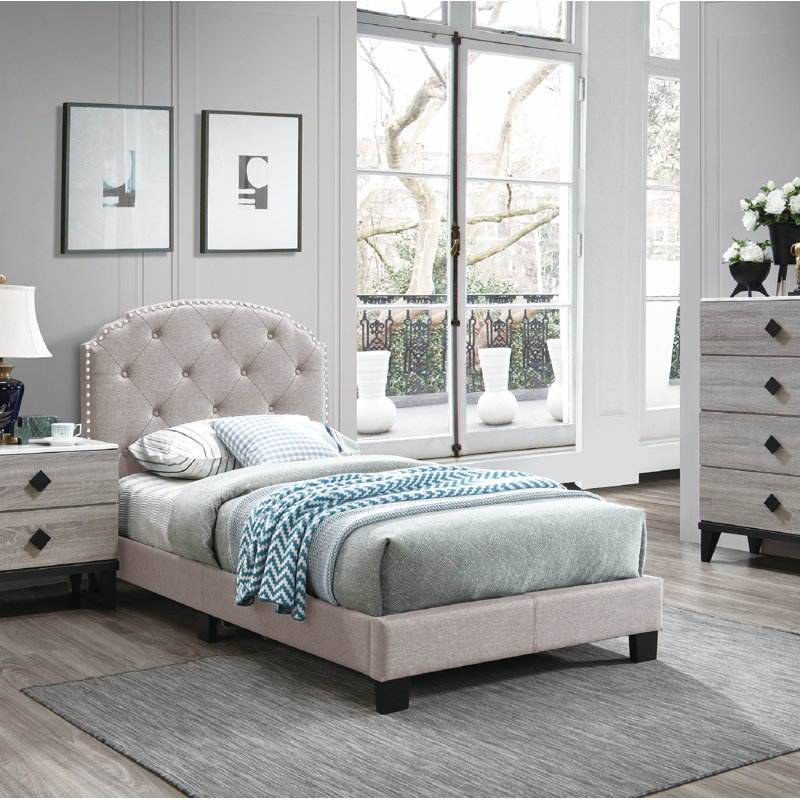 Jaquavien Upholstered Platform Bed, Twin, Light Brown