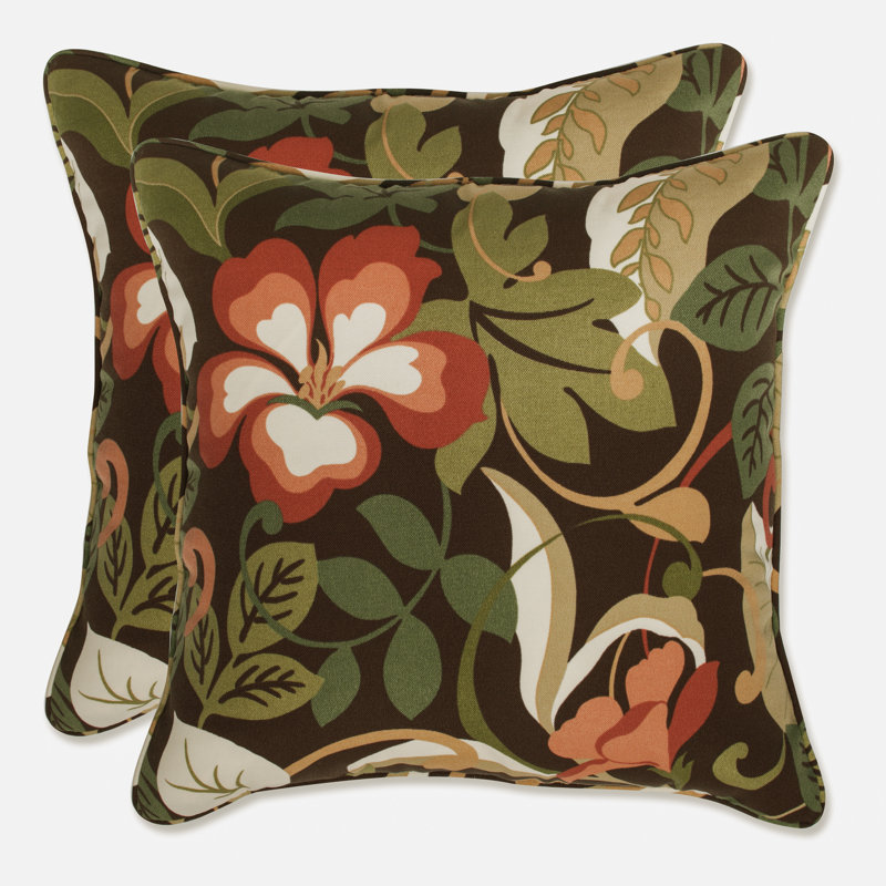 Coventry Brown and Green Floral Outdoor Throw Pillows, Set of 2