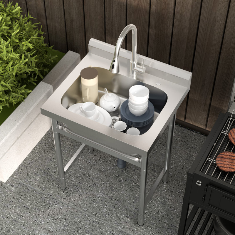 Évier de cuisine commercial en acier inoxydable à simple cuve avec crépine L 25 po x l 22 po